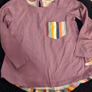Ruffle Butts Purple Long Sleeve Tee with Striped Pocket